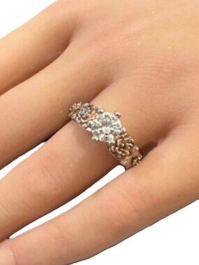 Silver Ring 925 Rose Gold-Plated Floral Ring Size 8.5 Floral 3D Details